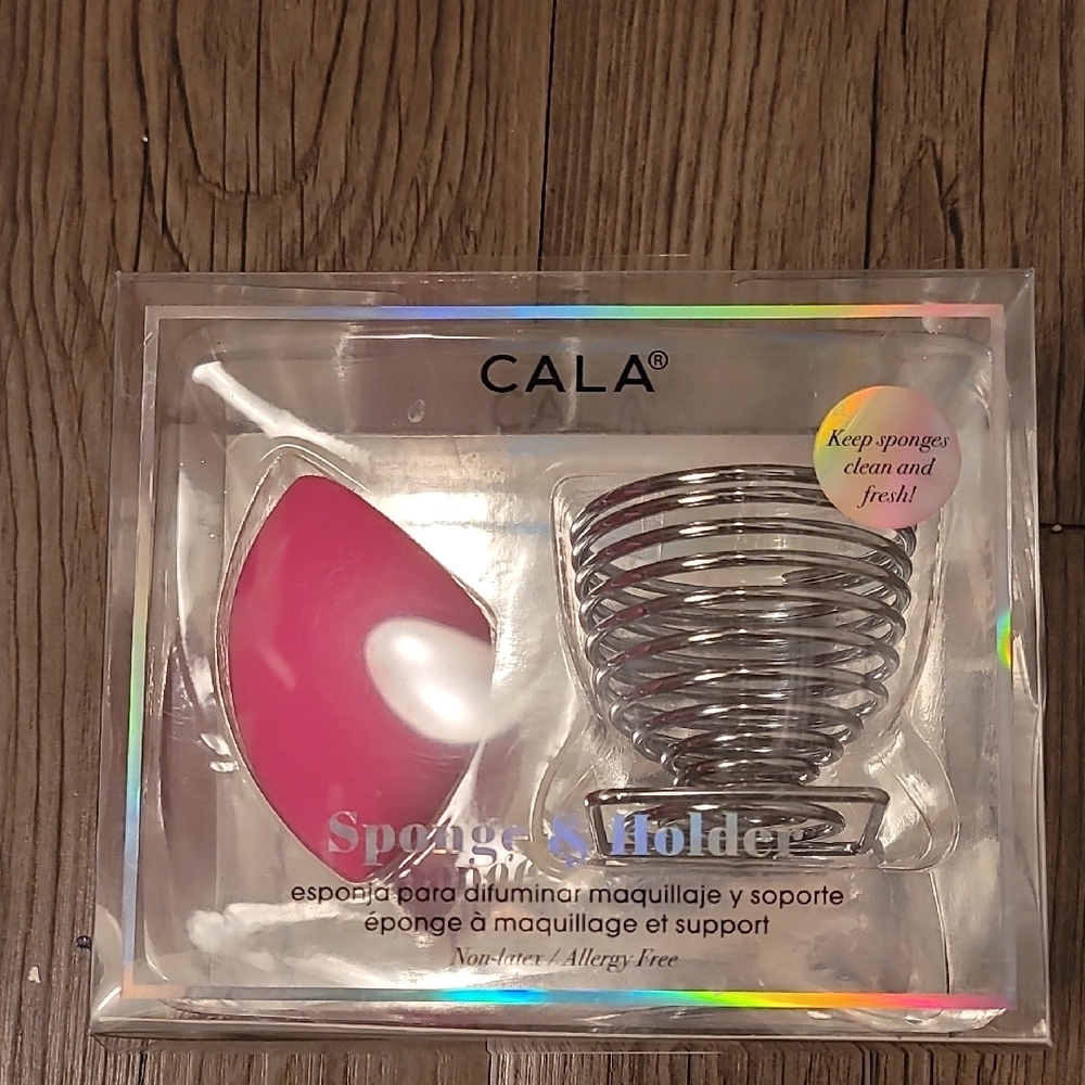 CALA Pink Makeup Sponge with Silver Holder